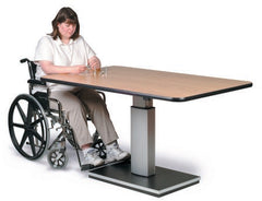 Hausmann Industries Electric Work Table 60L X 36 W X 27 to 43 H Inch Natural Oak High Pressure Laminate Top / Steel Frame