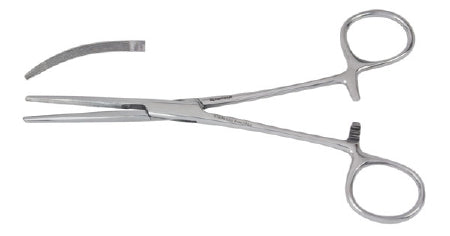 Hemostatic Forceps Vantage® Rochester-Carmalt 8 Inch Length Floor Grade Stainless Steel NonSterile Ratchet Lock Finger Ring Handle Curved Cross Serrated Tips with Longitudinal Serrations