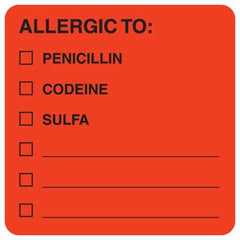 Tabbies Pre-Printed Label Allergy Alert Red Allergic To: / Penicillin / Codeine / Sulfa / _________ / _________/ _________ Black Alert Label 2 X 2 Inch - M-500251-2724 - Roll of 1