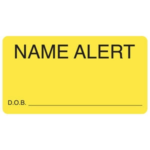 Tabbies Pre-Printed Label Advisory Label Yellow Name Alert / D.O.B.____________ Black Caution 1-3/4 X 3-1/4 Inch - M-501616-4288 - Roll of 1