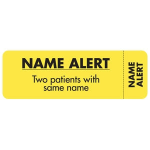 Tabbies Pre-Printed Label Advisory Label Yellow Name Alert / Two Patients With Same Name Black Caution 1 X 3 Inch - M-508477-3446 - Roll of 1