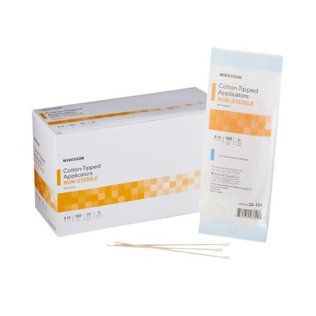 Swabstick McKesson Cotton Tip Wood Shaft 6 Inch NonSterile 100 per Pack