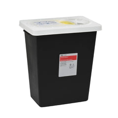 Cardinal RCRA Waste Container SharpSafety™ 18-3/4 H X 12-3/4 D X 18-1/4 W Inch 12 Gallon Black Base / White Lid Vertical Entry Gasketed Sliding Lid