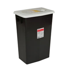 Cardinal RCRA Waste Container SharpSafety™ 26 H X 12-3/4 D X 18-1/4 W Inch 18 Gallon Black Base / White Lid Vertical Entry Gasketed Sliding Lid - M-521713-1438 - Case of 5