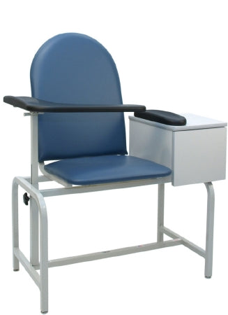 Winco Blood Drawing Chair with Drawer Single Adjustable Flip Up Armrest Royal Blue