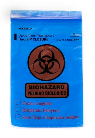 Specimen Transport Bag with Document Pouch McKesson 6 X 9 Inch LDPE Zip Closure Biohazard Symbol / Storage Instructions NonSterile