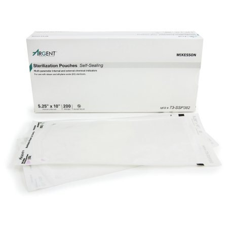 Sterilization Pouch McKesson Argent™ Sure-Check® Ethylene Oxide (EO) Gas / Steam 5-1/4 X 10 Inch Transparent / Blue Self Seal Paper / Film