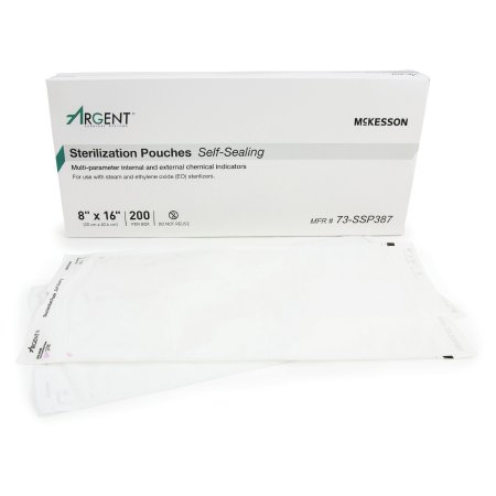 Sterilization Pouch McKesson Argent™ Sure-Check® Ethylene Oxide (EO) Gas / Steam 8 X 16 Inch Transparent / Blue Self Seal Paper / Film