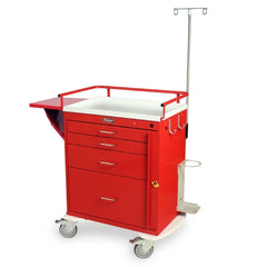 Harloff Emergency Cart Classic Line Stainless Steel 38 X 38.5 X 22 Inch Red 23 X 17 Inch, Two 3 Inch, One 6 Inch, One 12 Inch Drawers