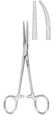 Hemostatic Forceps MeisterHand® Crile 6-1/4 Inch Length Surgical Grade German Stainless Steel NonSterile Ratchet Lock Finger Ring Handle Curved Serrated Tips