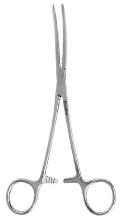 Miltex Hemostatic Forceps MeisterHand® Rochester-Pean 6-1/4 Inch Length Surgical Grade German Stainless Steel NonSterile Ratchet Lock Finger Ring Handle Curved Serrated Tips - M-528611-3298 - Each