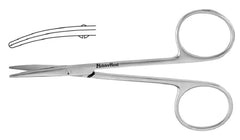 Strabismus Scissors MeisterHand® 4 Inch Length Surgical Grade Stainless Steel NonSterile Finger Ring Handle Curved Blunt Tip / Blunt Tip