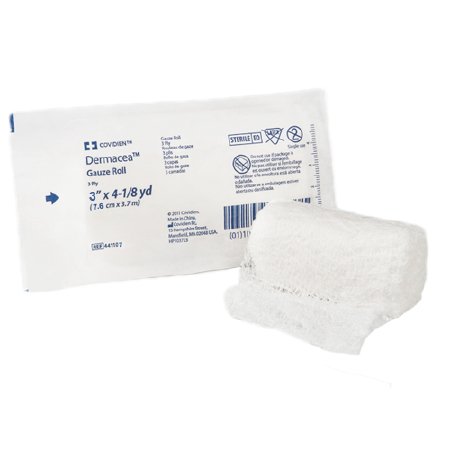 Cardinal Fluff Bandage Roll Dermacea™ Gauze 3-Ply 3 Inch X 4-1/8 Yard Roll Shape Sterile