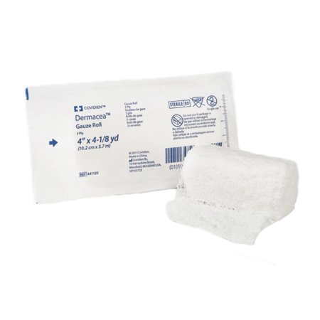 Cardinal Fluff Bandage Roll Dermacea™ Gauze 3-Ply 4 Inch X 4-1/8 Yard Roll Shape Sterile