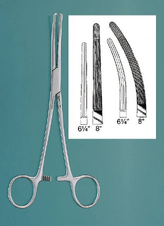 Hemostatic Forceps Miltex® Rochester-Ochsner 6-1/4 Inch Length OR Grade German Stainless Steel NonSterile Ratchet Lock Finger Ring Handle Curved Serrated Tips with 1 X 2 Teeth