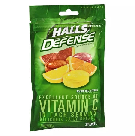 Cadbury Adams USA Vitamin C Supplement Halls® Defense Ascorbic Acid 60 mg Strength Lozenge 30 per Bag Citus Flavor