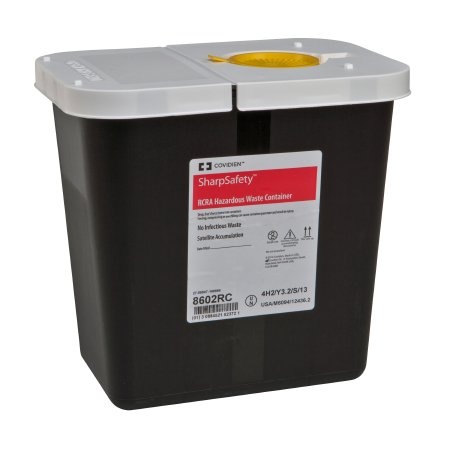 Cardinal RCRA Waste Container SharpSafety™ 10 H X 10-1/2 W X 7-1/4 D Inch 2 Gallon Black Base / White Lid Horizontal Entry Gasketed Hinged Lid - M-530476-1427 - Each