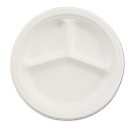 Chinet® Paper Dinnerware, 3-Comp Plate, 10 1/4" dia, White, 500/Carton