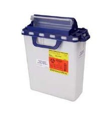 Becton Dickinson Pharmaceutical Waste Container Recykleen™ 16.6 H X 10.7 W X 6 D Inch 3 Gallon White Base / Blue Lid Horizontal Entry Counter Balanced Door Lid - M-533757-2870 - Case of 10