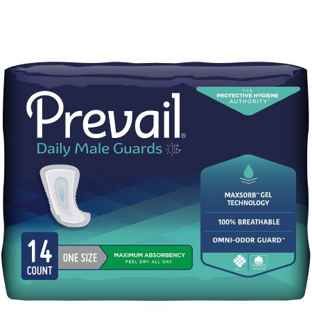 First Quality Bladder Control Pad Prevail® Daily Male Guards 12-1/2 Inch Length Heavy Absorbency Polymer Core One Size Fits Most Adult Male Disposable - M-537655-2161 - Case of 126