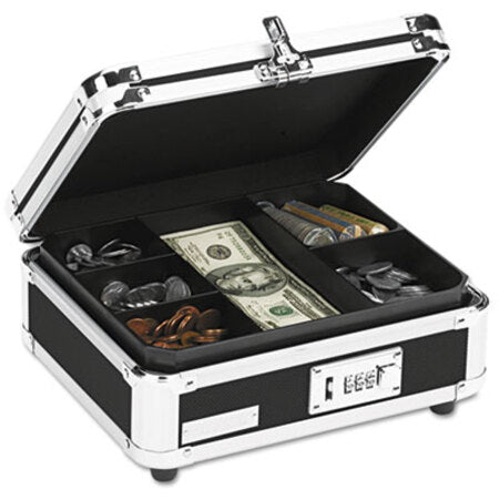 Vaultz® Plastic and Steel Cash Box with Tumbler Lock, Black and Chrome