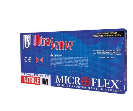 Microflex Medical Exam Glove Ultrasense® Large NonSterile Nitrile Standard Cuff Length Textured Fingertips Blue Not Chemo Approved - M-546674-3817 - Case of 10