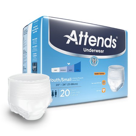 Attends Healthcare Products Unisex Youth / Adult Absorbent Underwear Attends® Advanced Pull On with Tear Away Seams Small Disposable Heavy Absorbency - M-546743-1406 - Case of 80