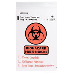 Specimen Transport Bag with Document Pouch McKesson 6 X 9 Inch LDPE Zip Closure Biohazard Symbol / Storage Instructions NonSterile