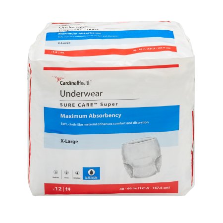 Cardinal Unisex Adult Absorbent Underwear Sure Care™ Pull On with Tear Away Seams X-Large Disposable Heavy Absorbency - M-547559-2037 - Case of 48