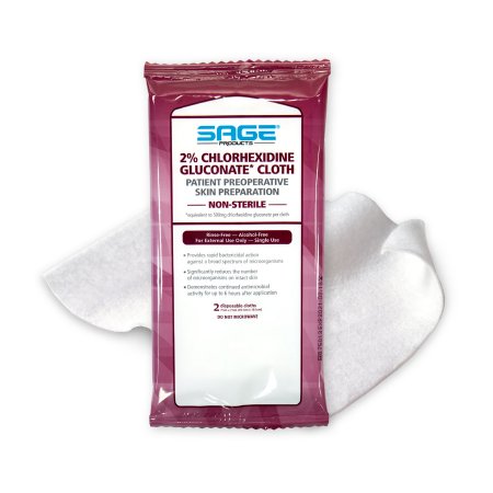 Sage Products Surgical Scrub Wipe Sage® 2 Count Individual Packet 2% Strength CHG (Chlorhexidine Gluconate) NonSterile