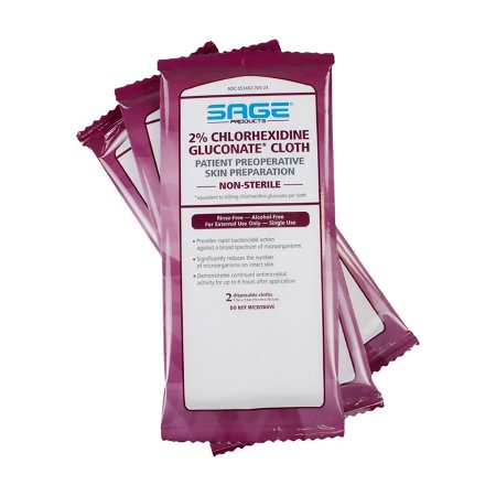 Sage Products Surgical Scrub Wipe Sage® 2 Count Soft Pack 2% Strength CHG (Chlorhexidine Gluconate) NonSterile