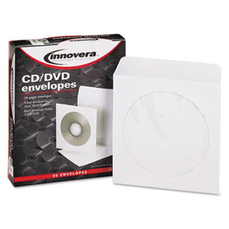 Innovera® CD/DVD Envelopes, Clear Window, White, 50/Pack