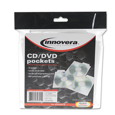 Innovera® CD/DVD Pockets, 25/Pack
