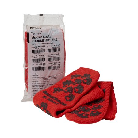 Slipper Socks McKesson Terries™ X-Large Red Above the Ankle