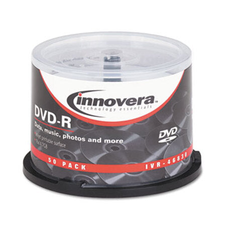Innovera® DVD-R Discs, Hub Printable, 4.7GB, 16x, Spindle, Matte White, 50/Pack