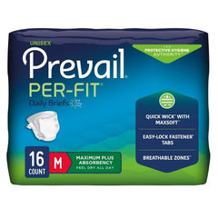 First Quality Unisex Adult Incontinence Brief Prevail® Per-Fit® Medium Disposable Heavy Absorbency - M-554689-4548 - Case of 96