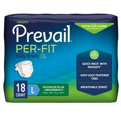 First Quality Unisex Adult Incontinence Brief Prevail® Per-Fit® Large Disposable Heavy Absorbency - M-554691-1073 - Case of 72