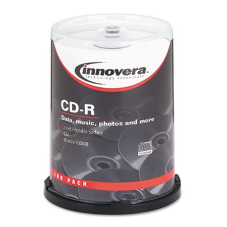 Innovera® CD-R Discs, Hub Printable, 700MB/80min, 52x, Spindle, Matte White, 100/Pack