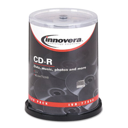 Innovera® CD-R Discs, 700MB/80min, 52x, Spindle, Silver, 100/Pack