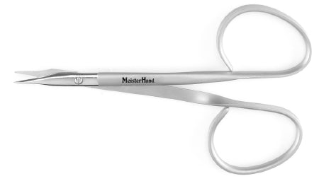 Operating Scissors MeisterHand® 4 Inch Length Surgical Grade Stainless Steel NonSterile Ribbon Style Finger Ring Handle Slightly Curved Sharp Tip / Sharp Tip