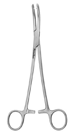 Hysterectomy Forceps MeisterHand® Heaney 8-1/4 Inch Length Surgical Grade German Stainless Steel NonSterile Ratchet Lock Finger Ring Handle Curved Serrated Tips with Single Tooth
