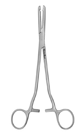 Hysterectomy Forceps MeisterHand® Heaney-Ballentine 8-1/2 Inch Length Surgical Grade German Stainless Steel NonSterile Ratchet Lock Finger Ring Handle Curved Longitudinally Serrated Tips with Single Tooth