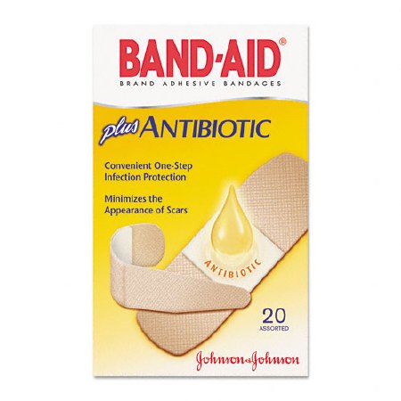 J & J Sales Adhesive Strip with Neosporin Band-Aid® with Neosporin® 3/4 X 3 Inch / 1 X 3 Inch Plastic Rectangle Tan Sterile