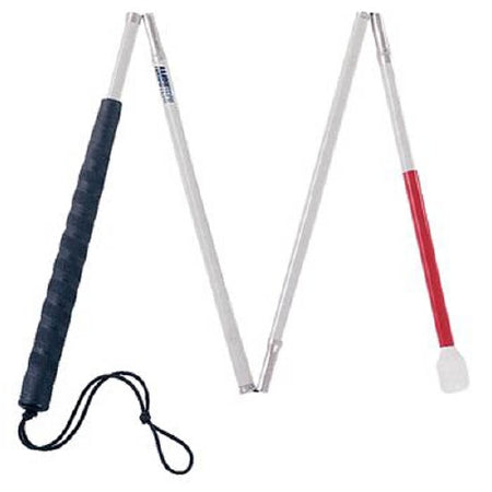 Patterson Medical Supply Folding Cane Aluminum 52 Inch Height White / Red