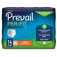 First Quality Unisex Adult Absorbent Underwear Prevail® Per-Fit® Pull On with Tear Away Seams X-Large Disposable Heavy Absorbency - M-572722-1318 - Bag of 14