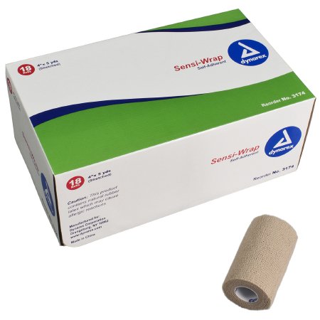 Dynarex Cohesive Bandage Sensi-Wrap 4 Inch X 5 Yard Standard Compression Self-adherent Closure Tan NonSterile