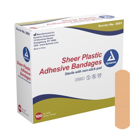 Dynarex Adhesive Strip Dynarex® 3/4 X 3 Inch Plastic Rectangle Tan Sterile