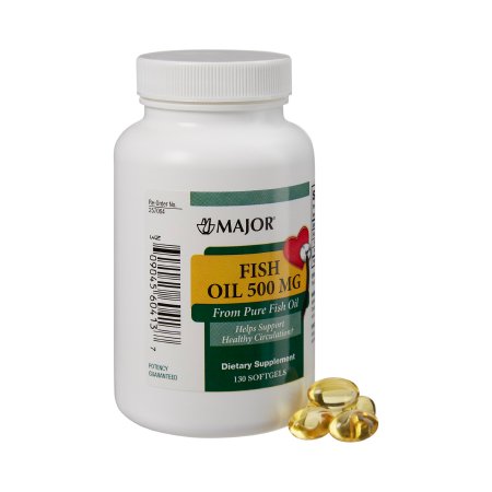 Major Pharmaceuticals Omega 3 Supplement Major® Fish Oil 500 mg Strength Softgel 130 per Bottle
