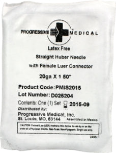 Progressive Medical Huber Needle 20 Gauge 1-1/2 Inch