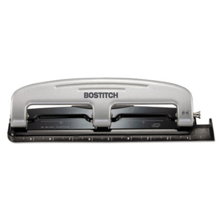 Bostitch® EZ Squeeze Three-Hole Punch, 12-Sheet Capacity, Black/Silver